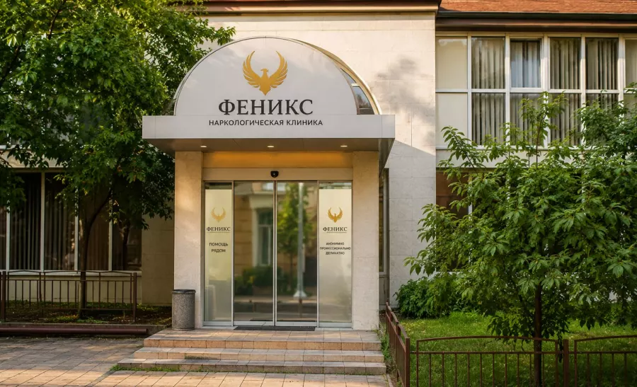 Вход в наркологическую клинику «Феникс» в Шарыпове